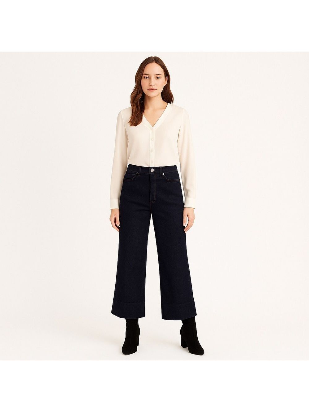 Rw&co. wide leg high rise dark wash jeans polished versatile style flattering 27